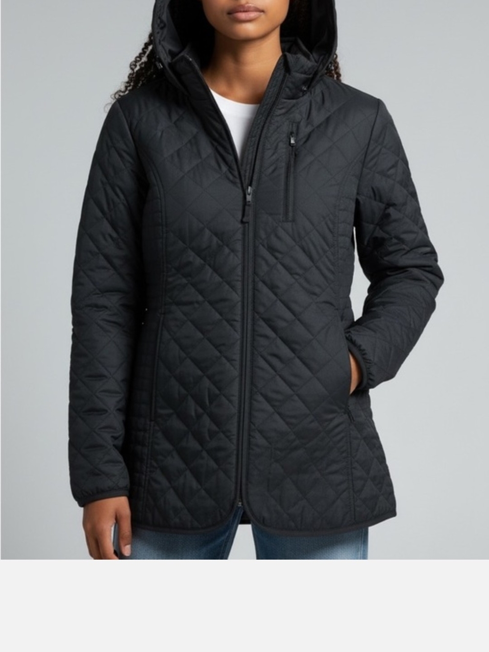 Lands' End Black Quilted Hooded Puffer Coat